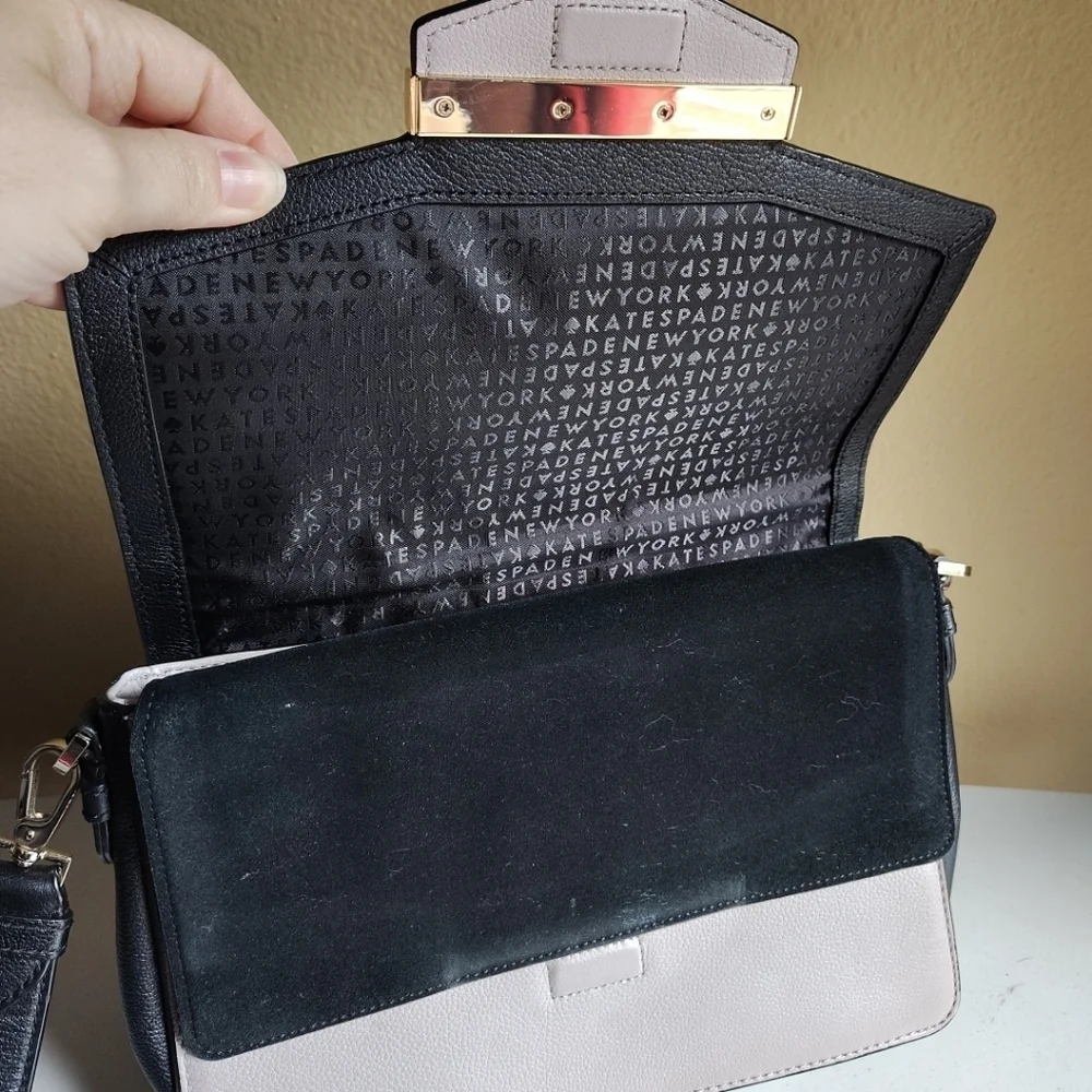 Kate Spade Black & Taupe Pebbled Leather Kaela Crossbody Shoulder Bag Casual